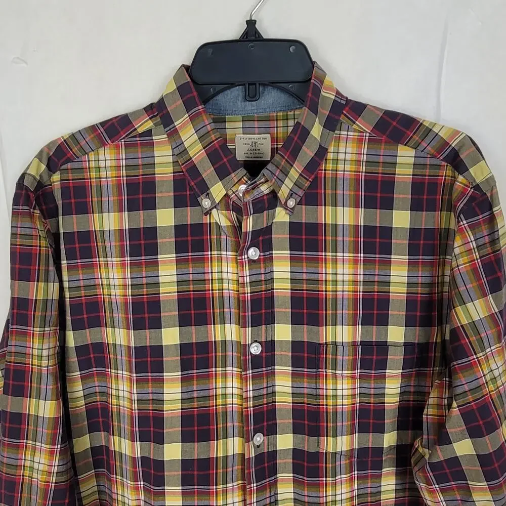 J.Crew yellow blue plaid long sleeve button down shirt Size Med Preppy Colorful